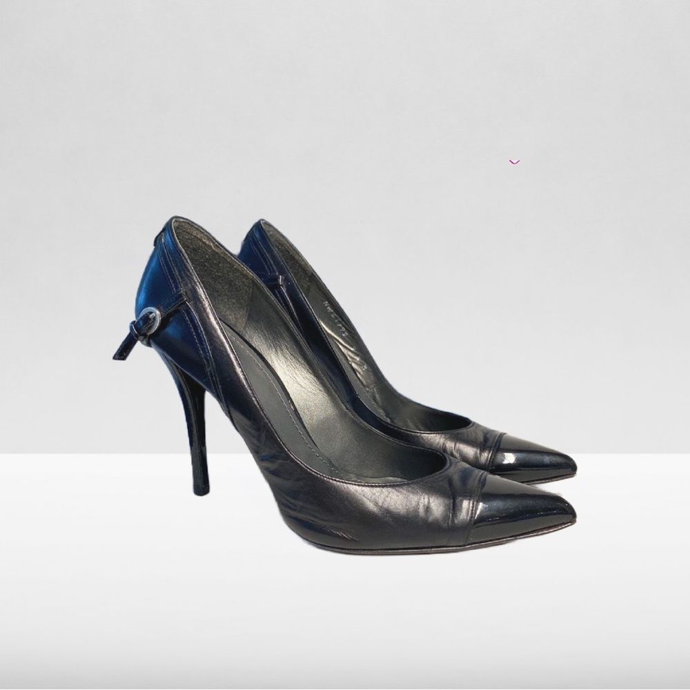 Stuart Weitzman Hitchup Pointed Toe Black Leather Stiletto High Heel Pumps